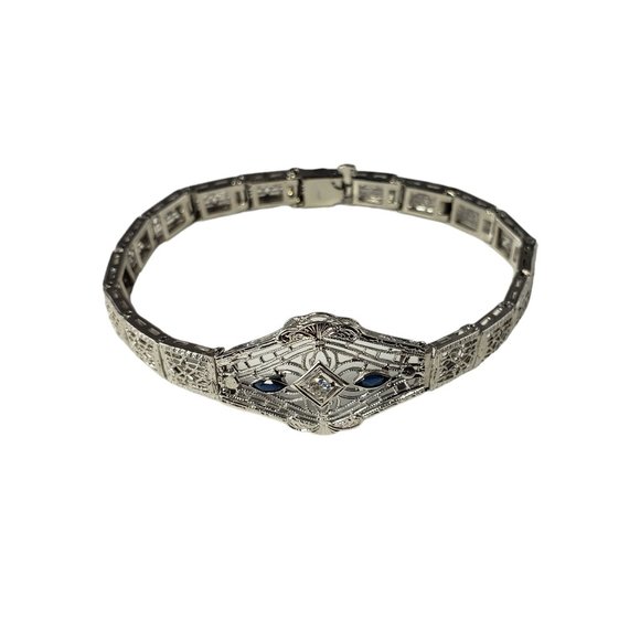 Vintage 14 Karat White Gold Filigree Diamond Bracelet #14119